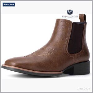 Men's Square Toe Chelsea Ankle Boots Western Style Casual Retro